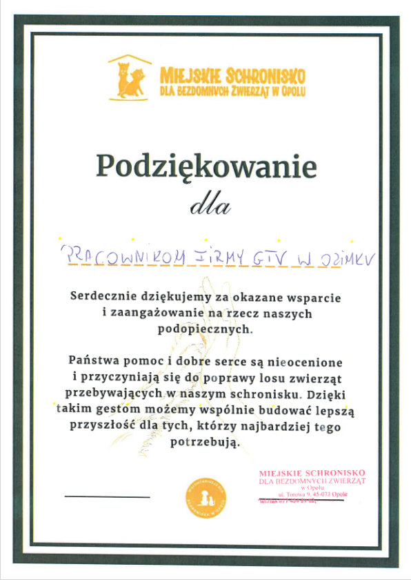 Podziękowania GTV BUS