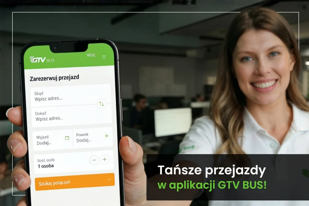 Pani z aplikacją GTV BUS zarezerwuj przejazd